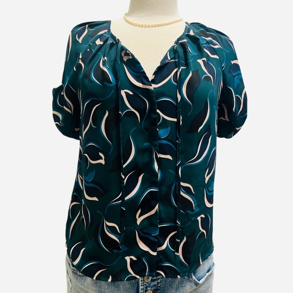 NWOT-Ann Taylor Factory Teal Patterned Blouse